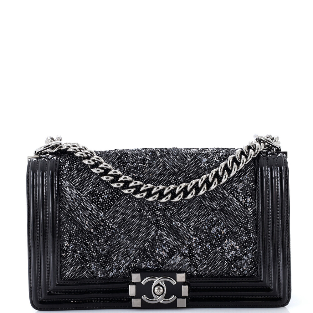 Chanel Old Medium Boy Flap Bag Sequin with Patent